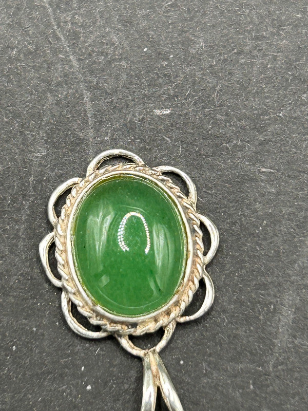 Vintage-Style Sterling Silver & Jadeite Pendant (Approx. 2cm)