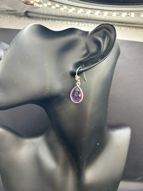 16ct Amethyst Sterling Silver Drop Earrings - With Certificate