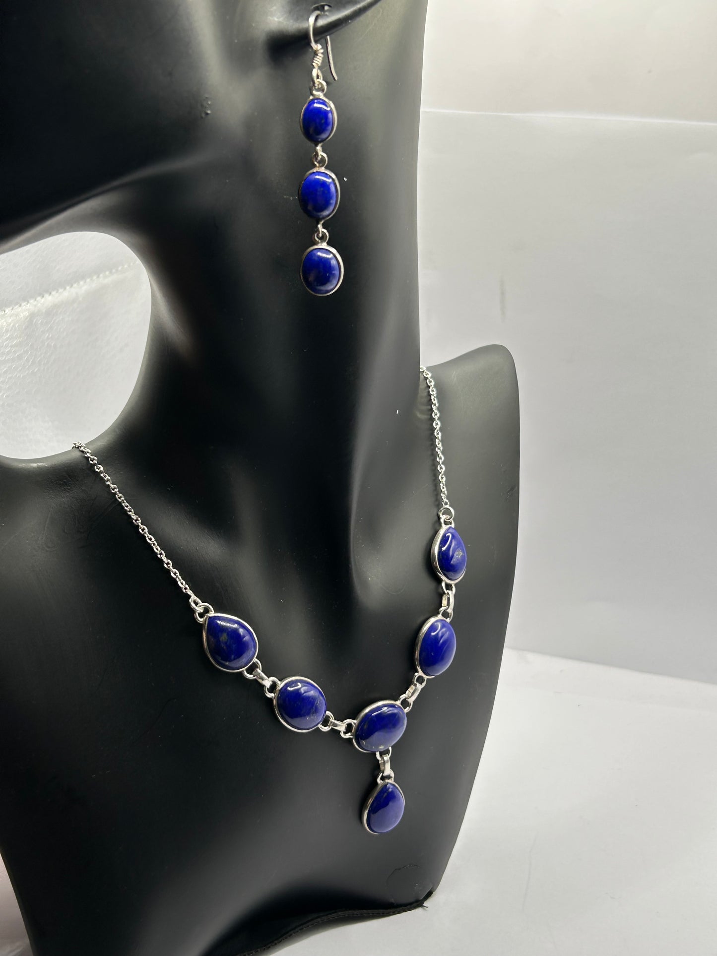 Sar-i-Sang Lapis Lazuli & Sterling Silver Necklace & Earrings Set - 26.34g TW - With Certificate