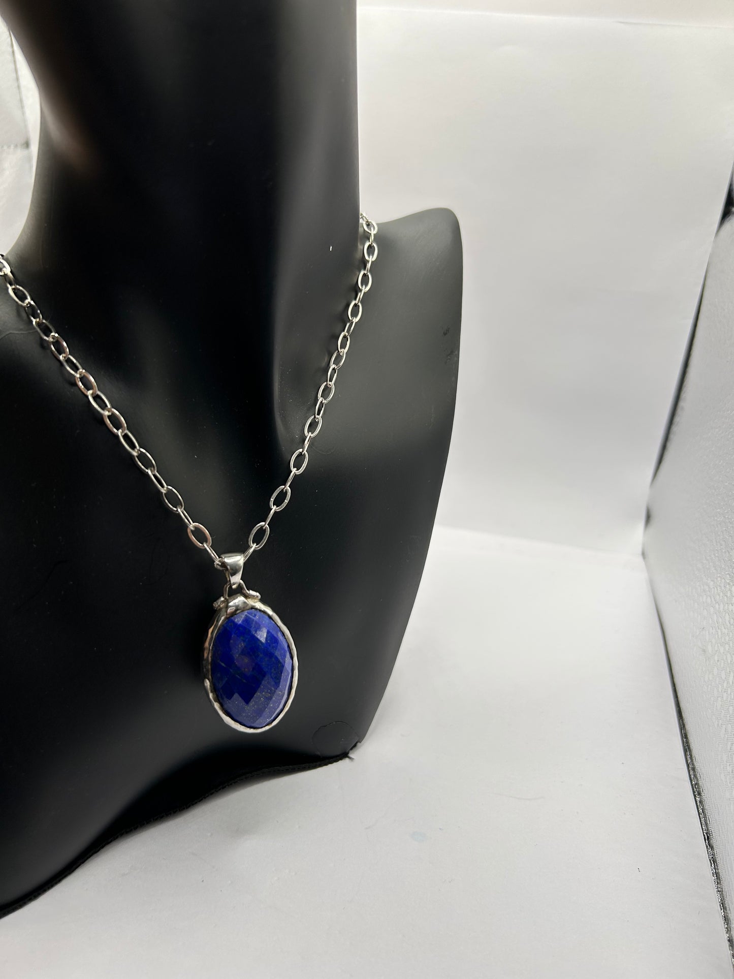 Sar-i-Sang Lapis Lazuli & Onyx Reversible Silver Pendant & 31" Chain - 26.07g - With Certificate