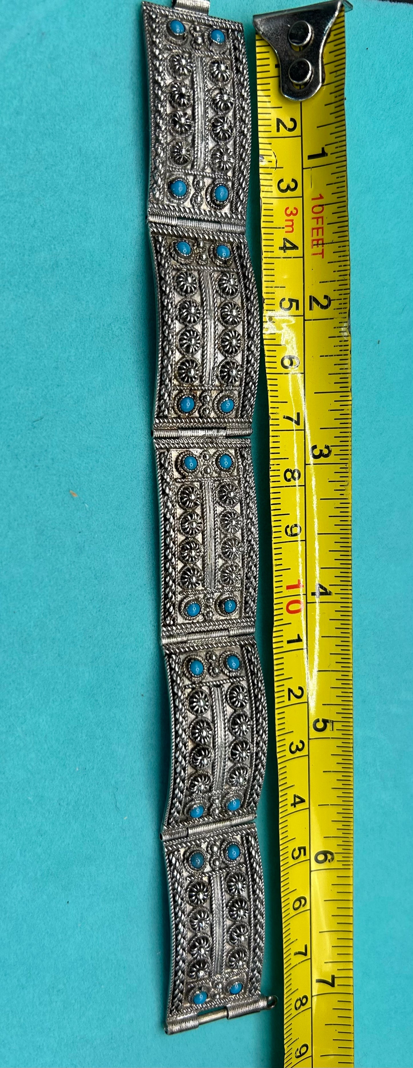 Stunning Vintage 900 Silver Turquoise Bracelet - "Nu Nu" - 29g