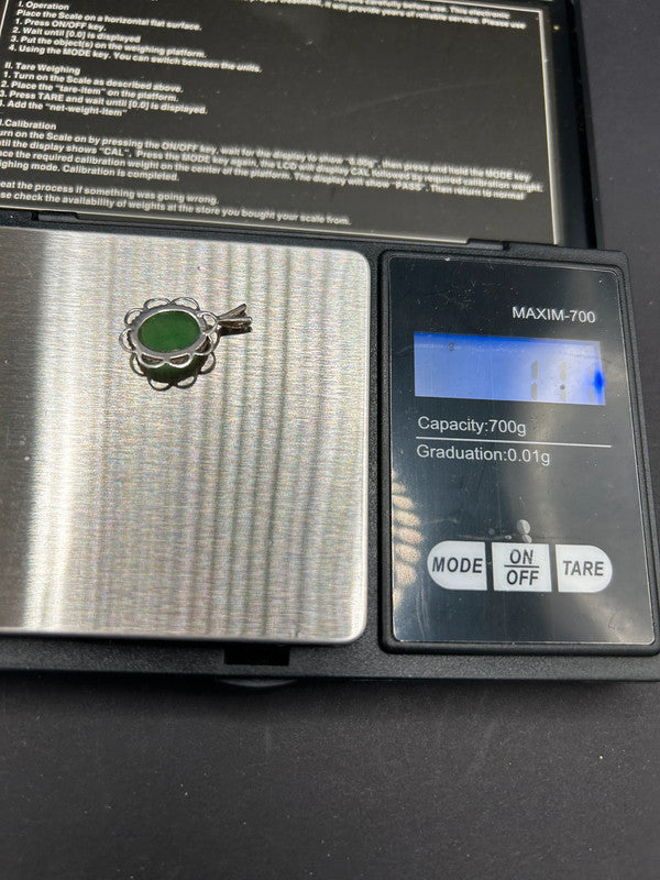 Vintage-Style Sterling Silver & Jadeite Pendant (Approx. 2cm)