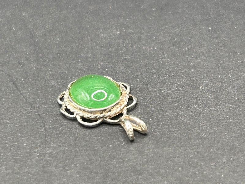 Vintage-Style Sterling Silver & Jadeite Pendant (Approx. 2cm)