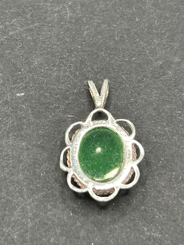 Vintage-Style Sterling Silver & Jadeite Pendant (Approx. 2cm)