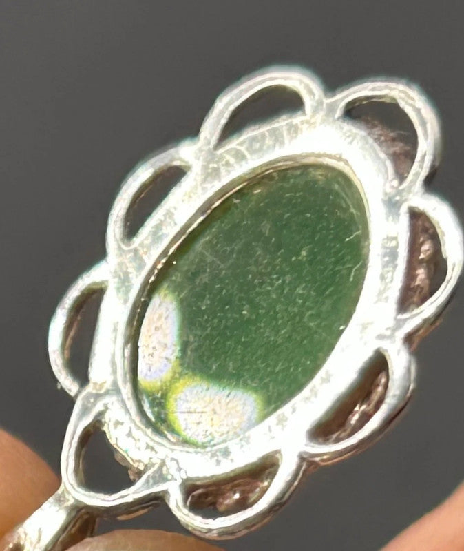 Vintage-Style Sterling Silver & Jadeite Pendant (Approx. 2cm)