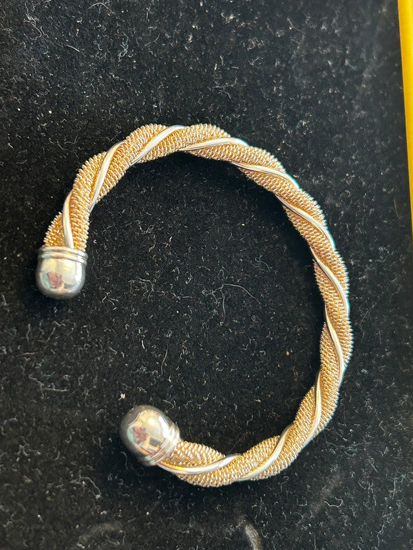 Substantial Twisted Sterling Silver & Gold Tone Bangle (12g)