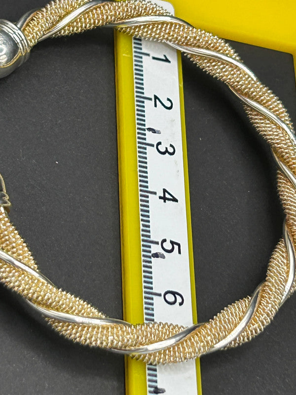 Substantial Twisted Sterling Silver & Gold Tone Bangle (12g)