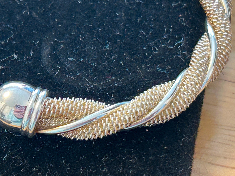 Substantial Twisted Sterling Silver & Gold Tone Bangle (12g)