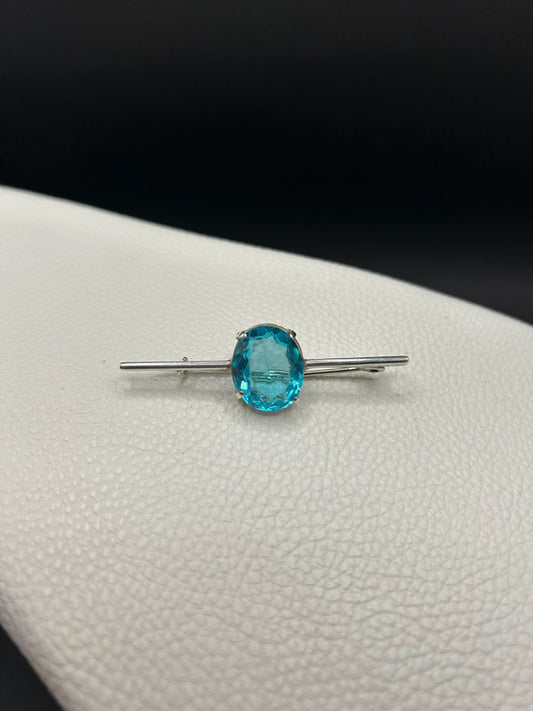 Vintage Sterling Silver & Blue Glass Brooch – 5.4g – 5cm Long – Elegant Bar Pin