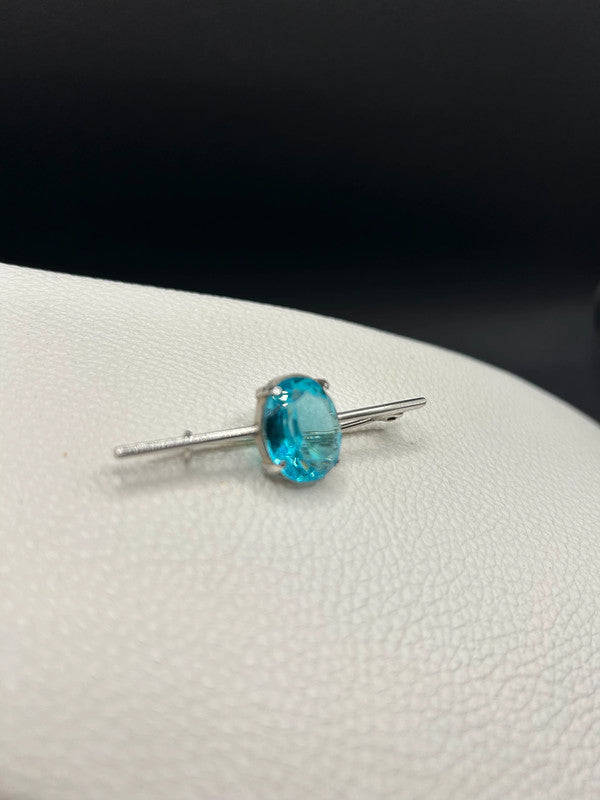 Vintage Sterling Silver & Blue Glass Brooch – 5.4g – 5cm Long – Elegant Bar Pin