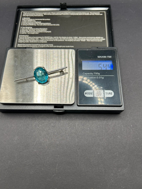 Vintage Sterling Silver & Blue Glass Brooch – 5.4g – 5cm Long – Elegant Bar Pin