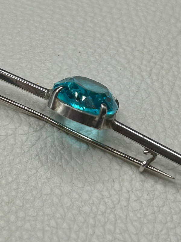 Vintage Sterling Silver & Blue Glass Brooch – 5.4g – 5cm Long – Elegant Bar Pin
