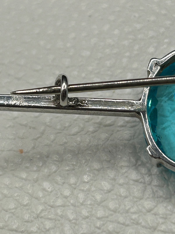 Vintage Sterling Silver & Blue Glass Brooch – 5.4g – 5cm Long – Elegant Bar Pin
