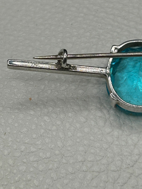 Vintage Sterling Silver & Blue Glass Brooch – 5.4g – 5cm Long – Elegant Bar Pin