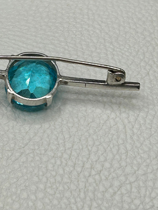 Vintage Sterling Silver & Blue Glass Brooch – 5.4g – 5cm Long – Elegant Bar Pin