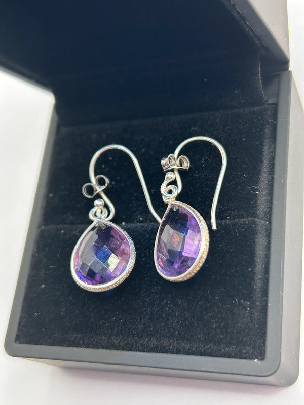 16ct Amethyst Sterling Silver Drop Earrings - With Certificate