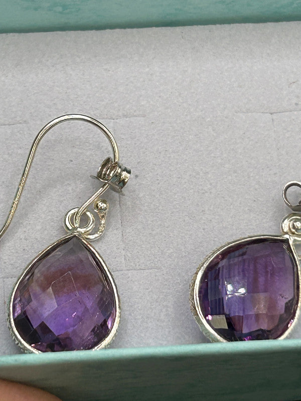 16ct Amethyst Sterling Silver Drop Earrings - With Certificate
