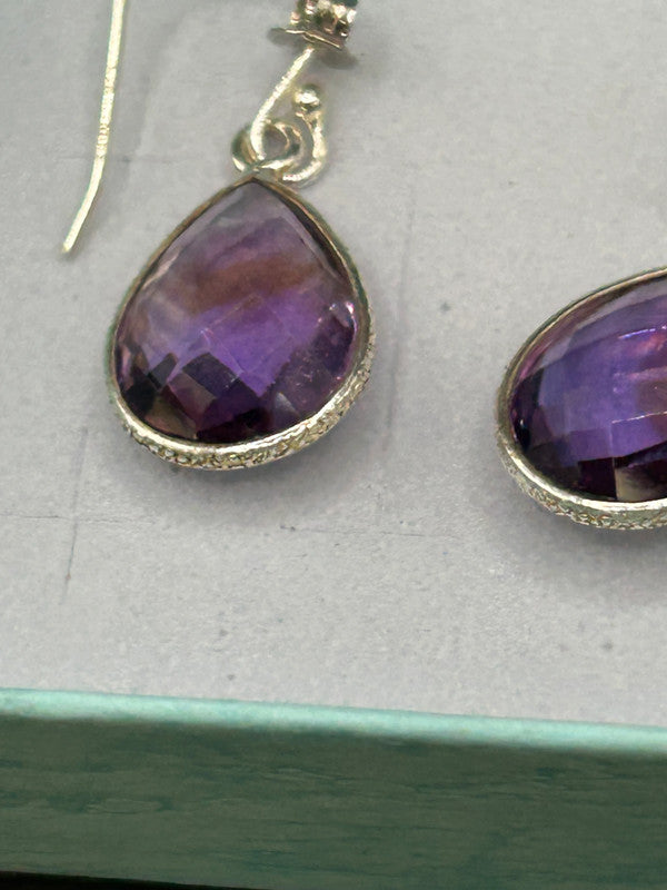 16ct Amethyst Sterling Silver Drop Earrings - With Certificate
