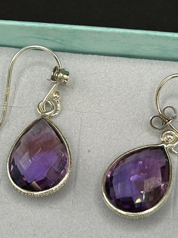 16ct Amethyst Sterling Silver Drop Earrings - With Certificate