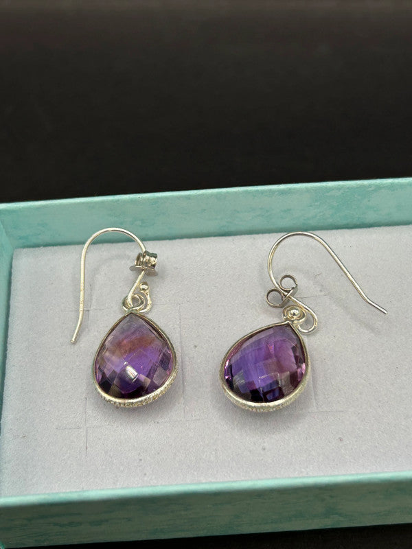 16ct Amethyst Sterling Silver Drop Earrings - With Certificate