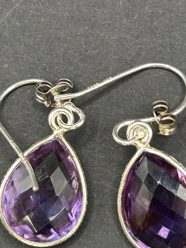 16ct Amethyst Sterling Silver Drop Earrings - With Certificate