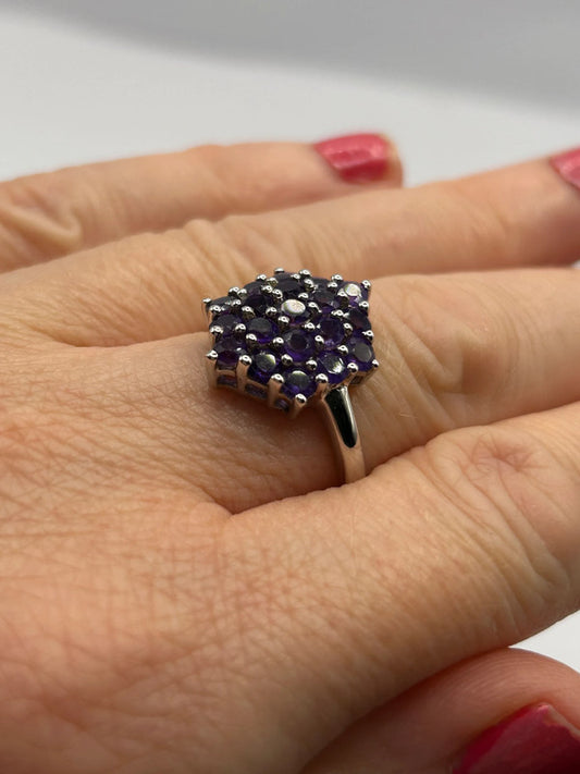 Amethyst Cluster Sterling Silver Ring - Size R - With Certificate
