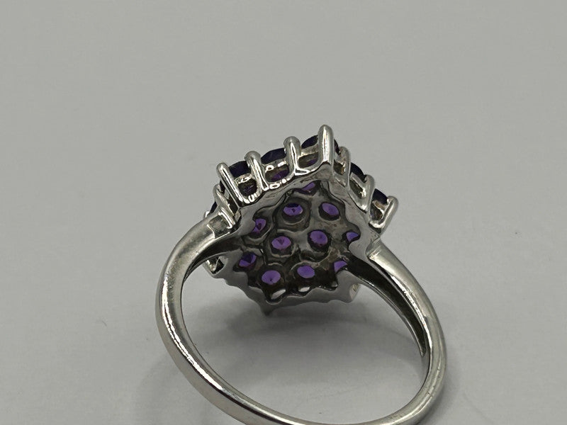 Amethyst Cluster Sterling Silver Ring - Size R - With Certificate