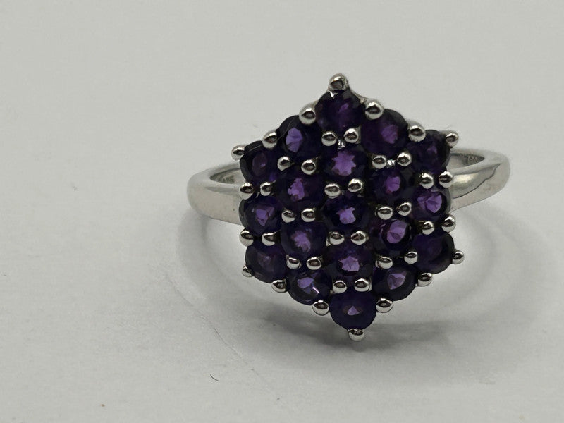 Amethyst Cluster Sterling Silver Ring - Size R - With Certificate