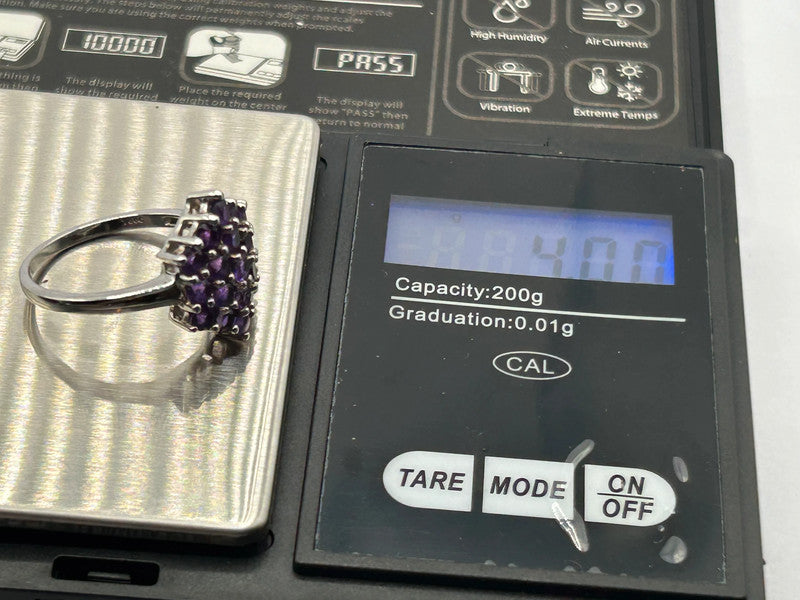 Amethyst Cluster Sterling Silver Ring - Size R - With Certificate