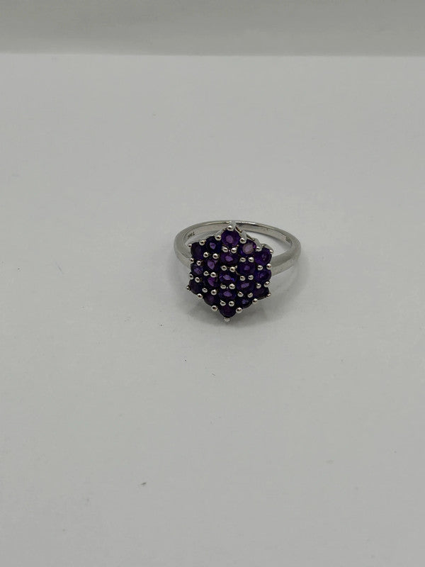 Amethyst Cluster Sterling Silver Ring - Size R - With Certificate