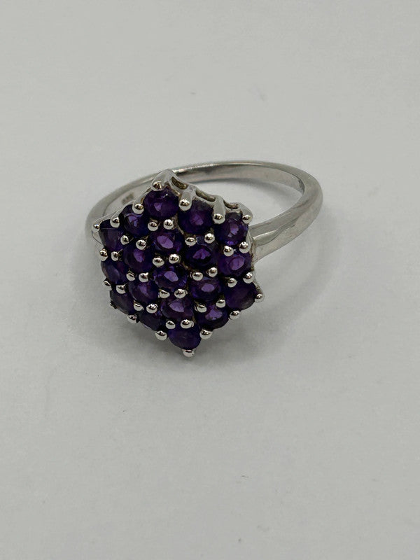 Amethyst Cluster Sterling Silver Ring - Size R - With Certificate