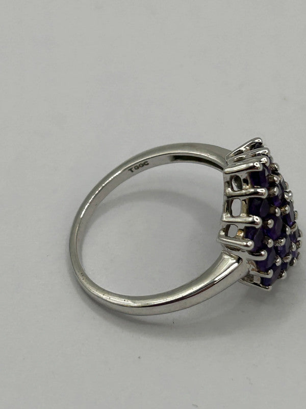 Amethyst Cluster Sterling Silver Ring - Size R - With Certificate