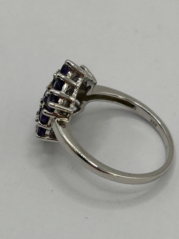 Amethyst Cluster Sterling Silver Ring - Size R - With Certificate
