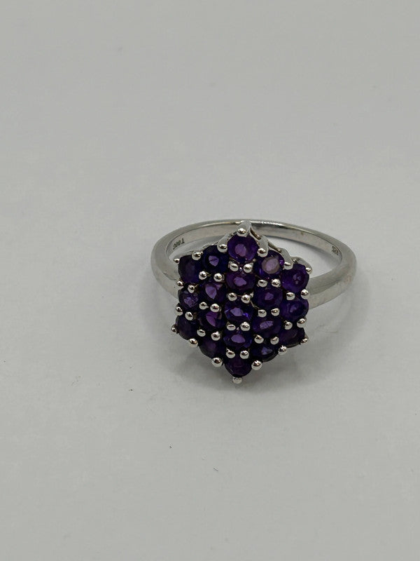 Amethyst Cluster Sterling Silver Ring - Size R - With Certificate