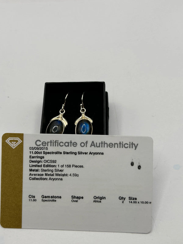 11.00ct Spectrolite Sterling Silver Drop Earrings (4.59g) - No. 1 of 158!