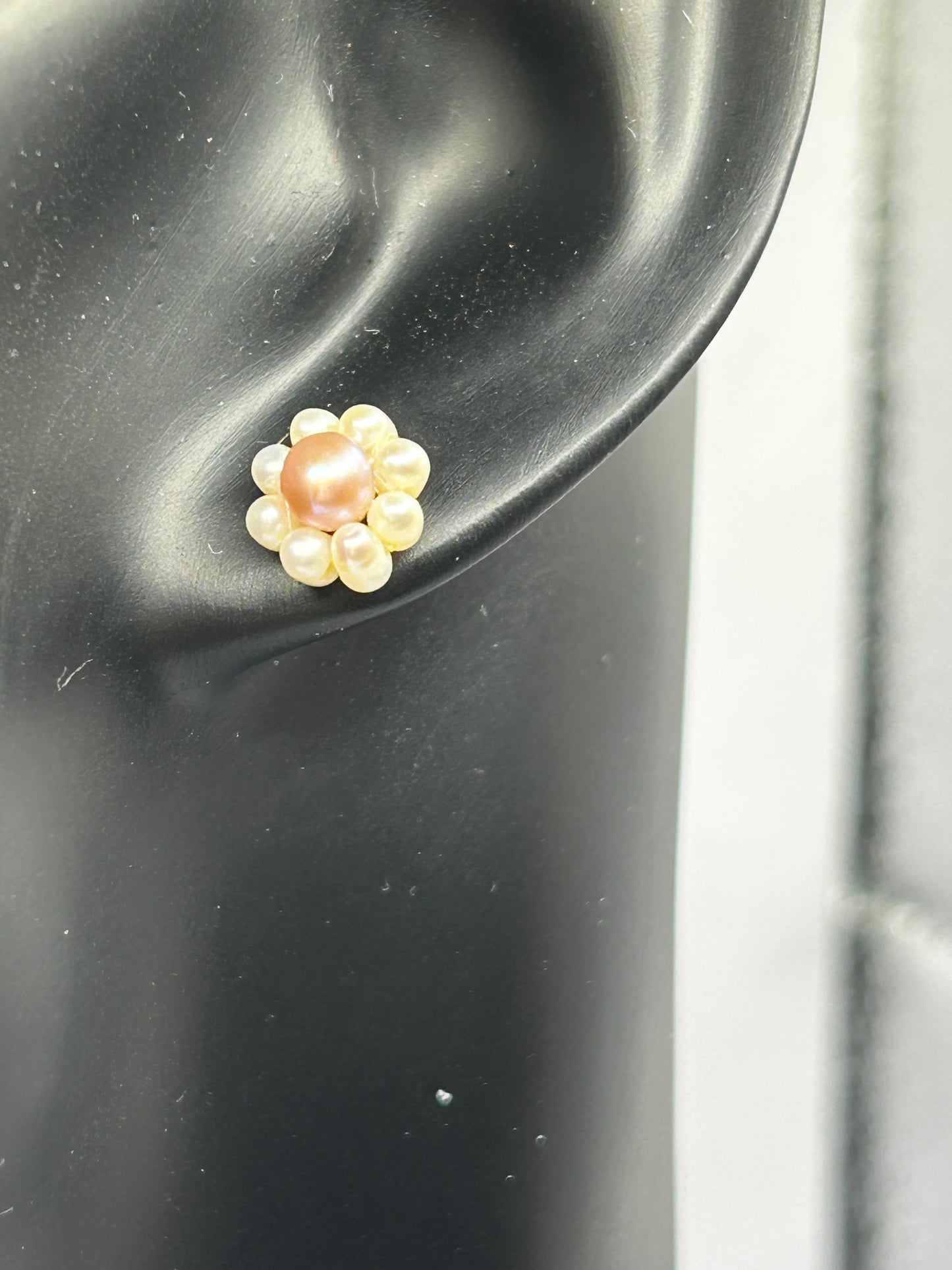 Vintage Sterling Silver 925 Pearl Flower Cluster Stud Earrings