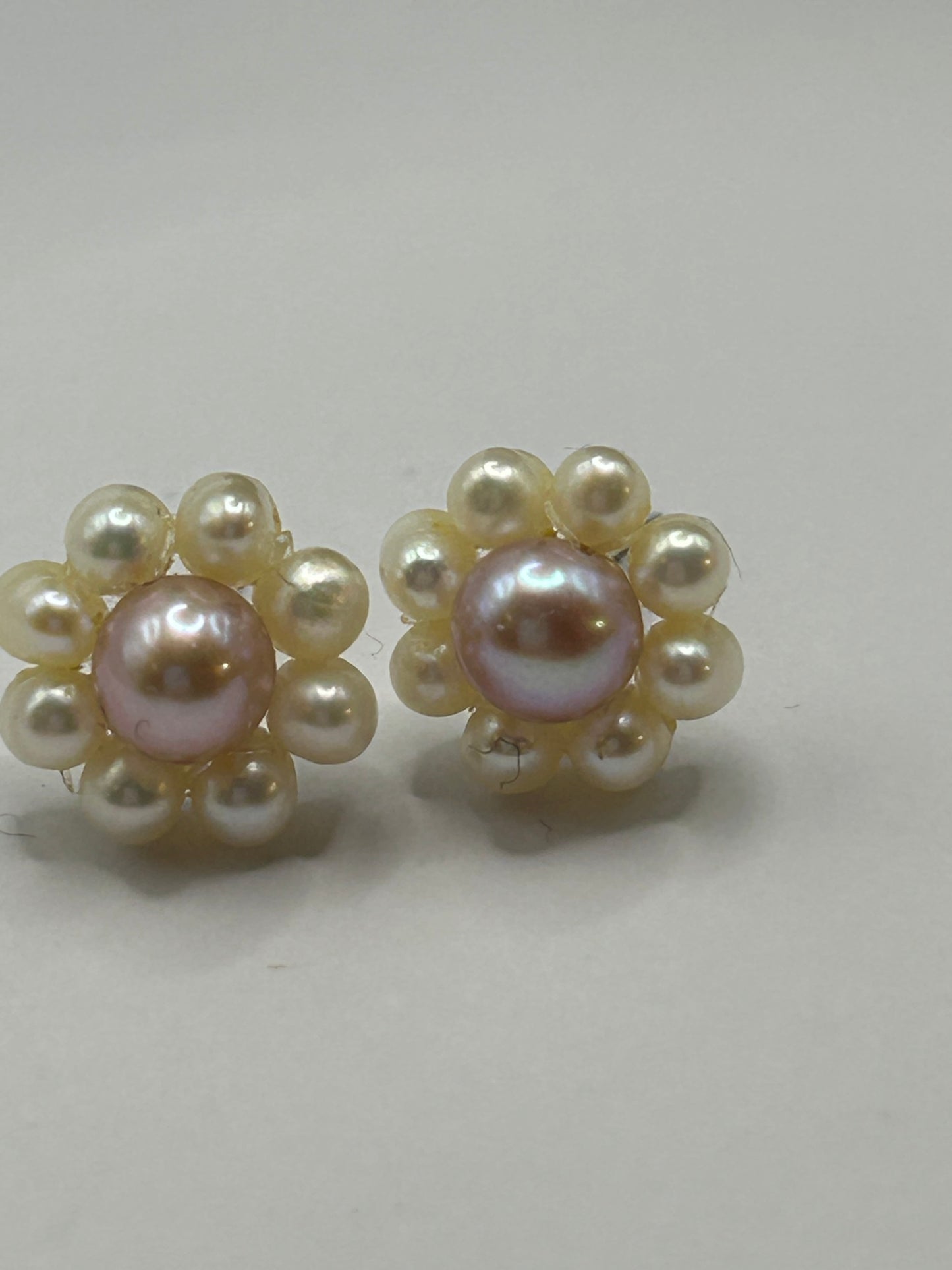 Vintage Sterling Silver 925 Pearl Flower Cluster Stud Earrings