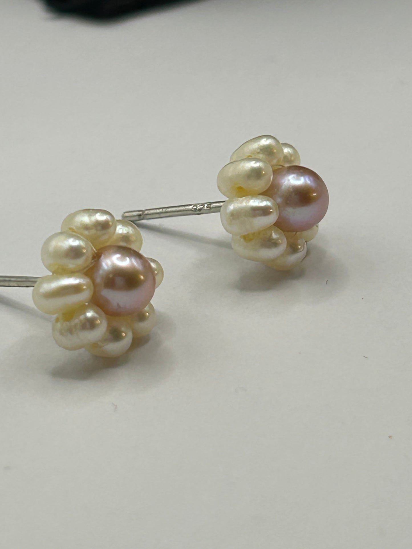Vintage Sterling Silver 925 Pearl Flower Cluster Stud Earrings