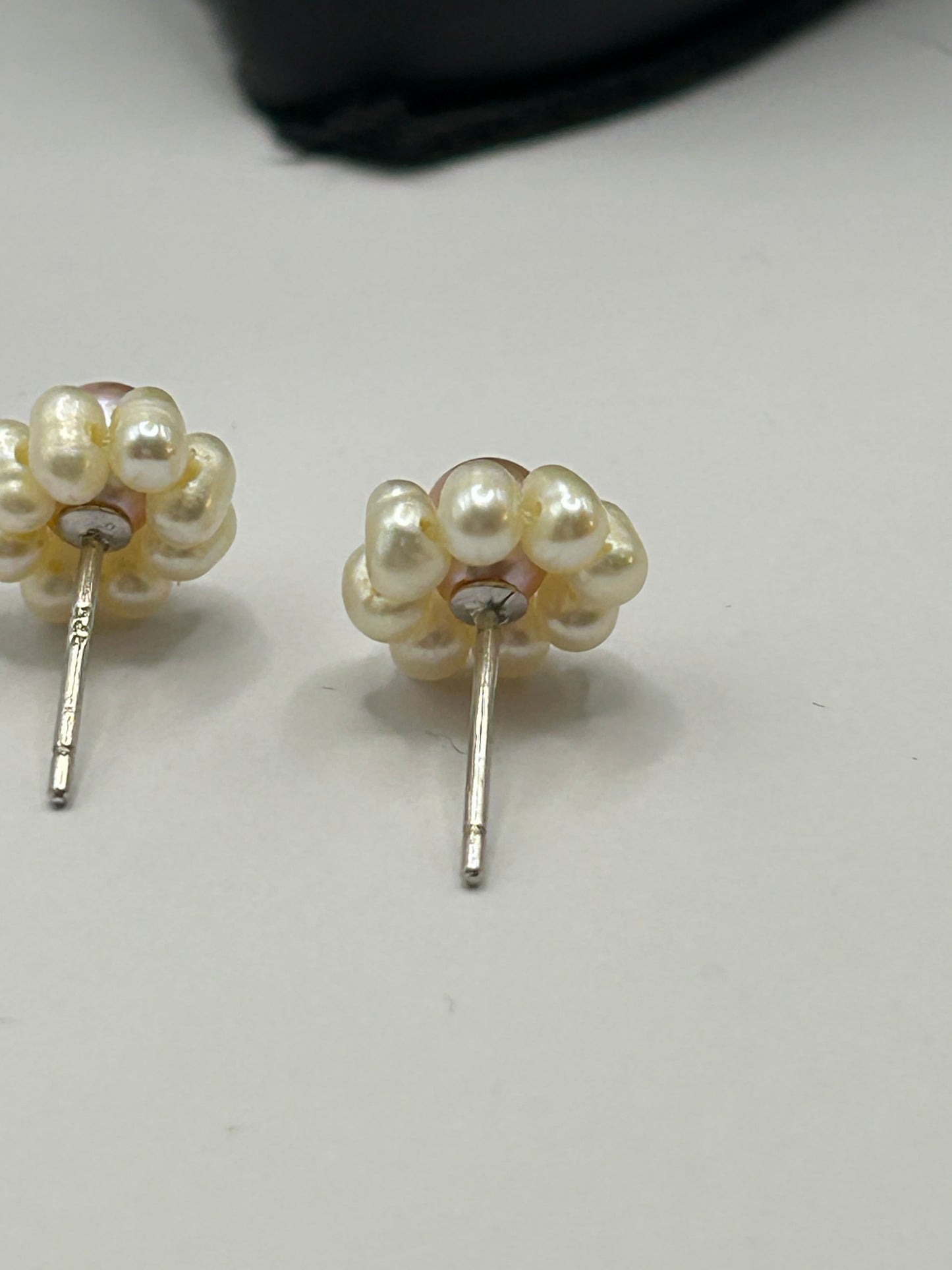 Vintage Sterling Silver 925 Pearl Flower Cluster Stud Earrings