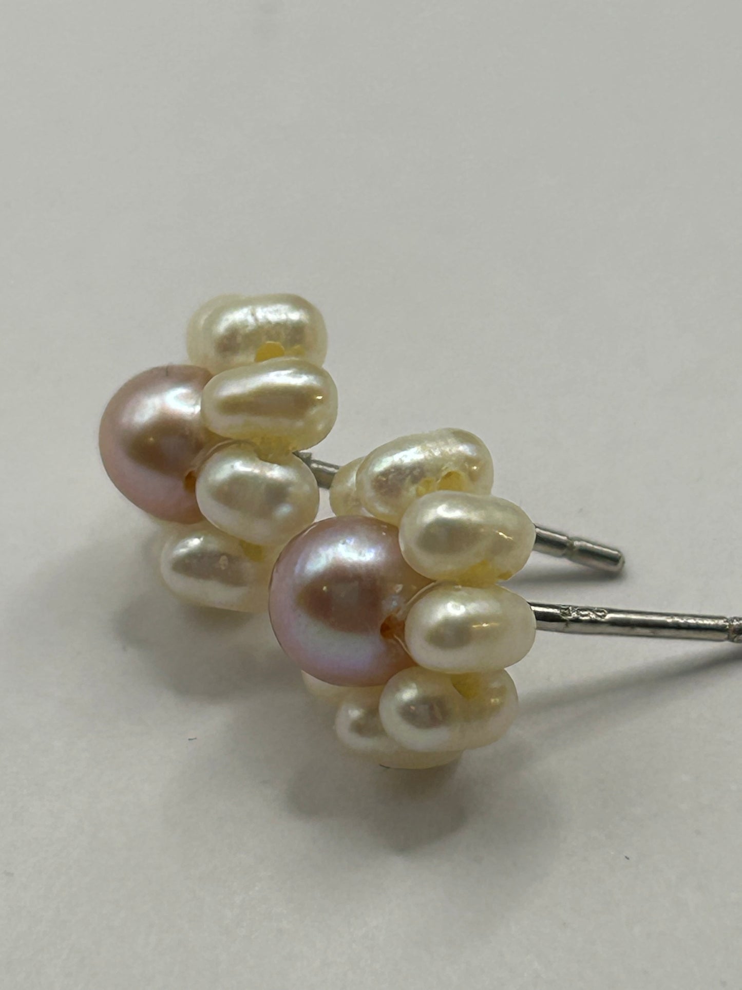 Vintage Sterling Silver 925 Pearl Flower Cluster Stud Earrings