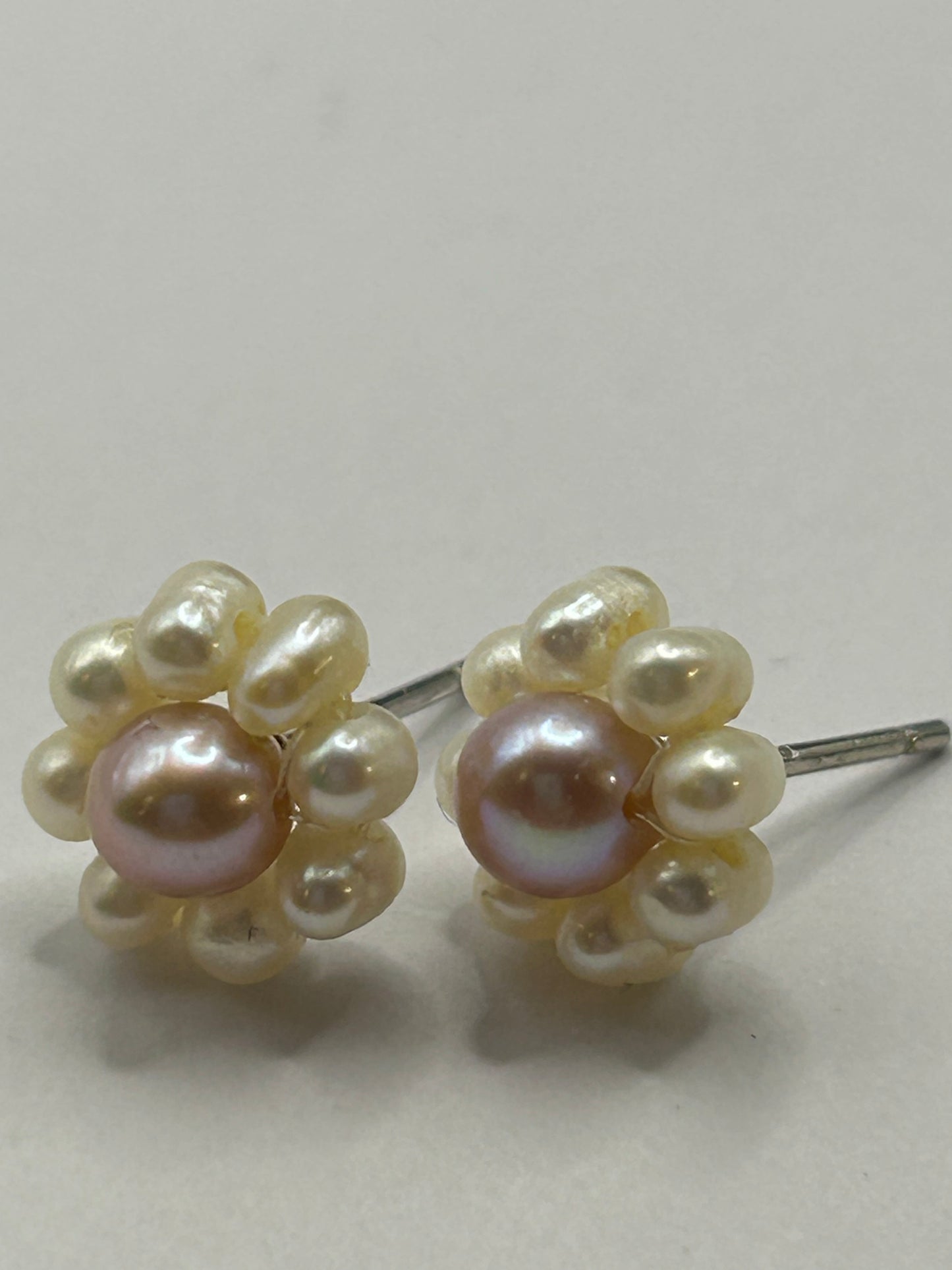 Vintage Sterling Silver 925 Pearl Flower Cluster Stud Earrings