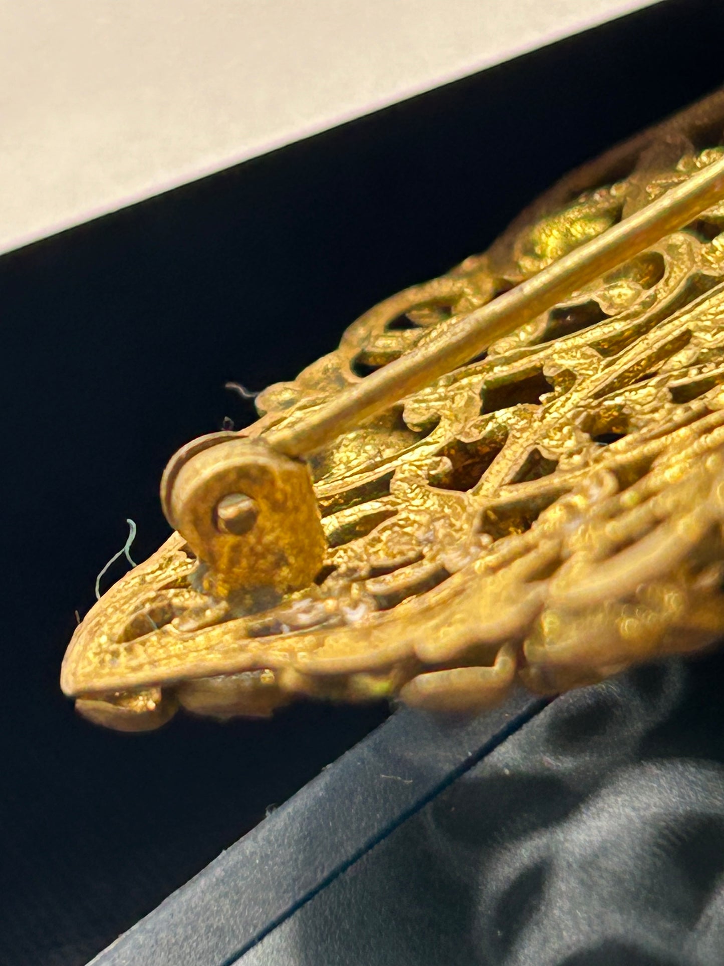 Vintage Green Glass Enamel & Pearl Floral Statement Brooch Gold Tone