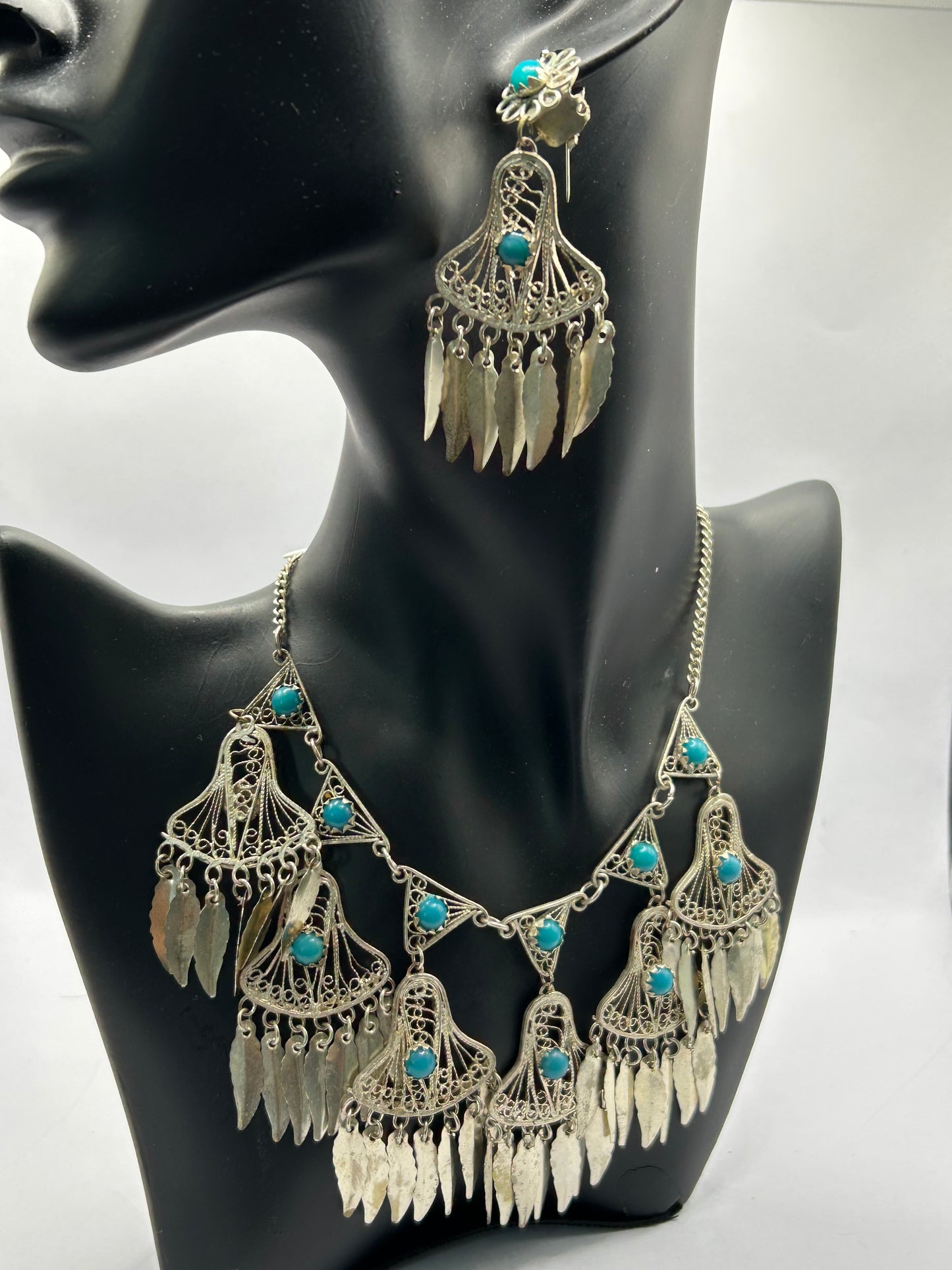 Vintage 925 Silver Turquoise Set Unique Boho Chic Statement Jewellery