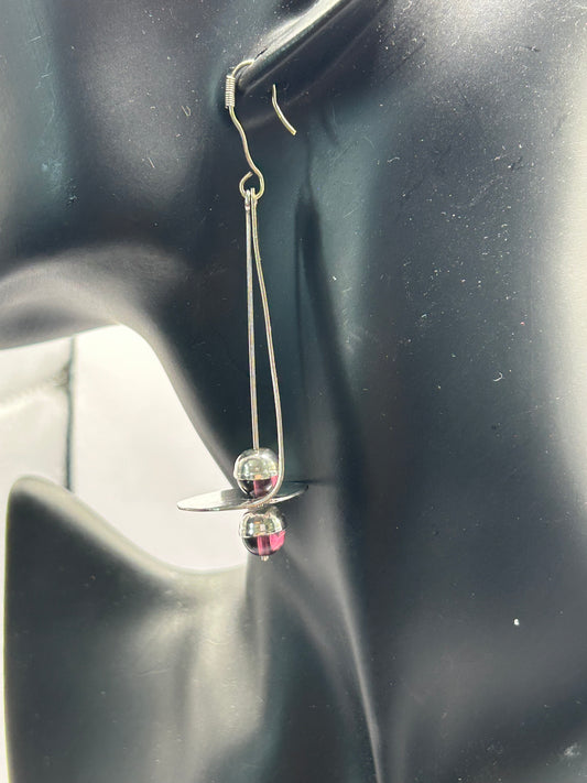 Vintage Sterling Silver Earrings with Purple Glass Beads
