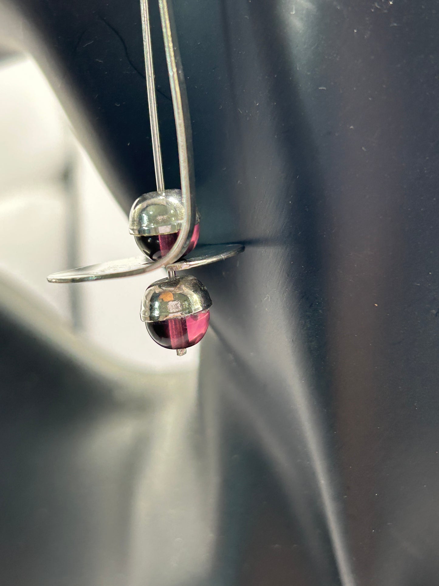 Vintage Sterling Silver Earrings with Purple Glass Beads