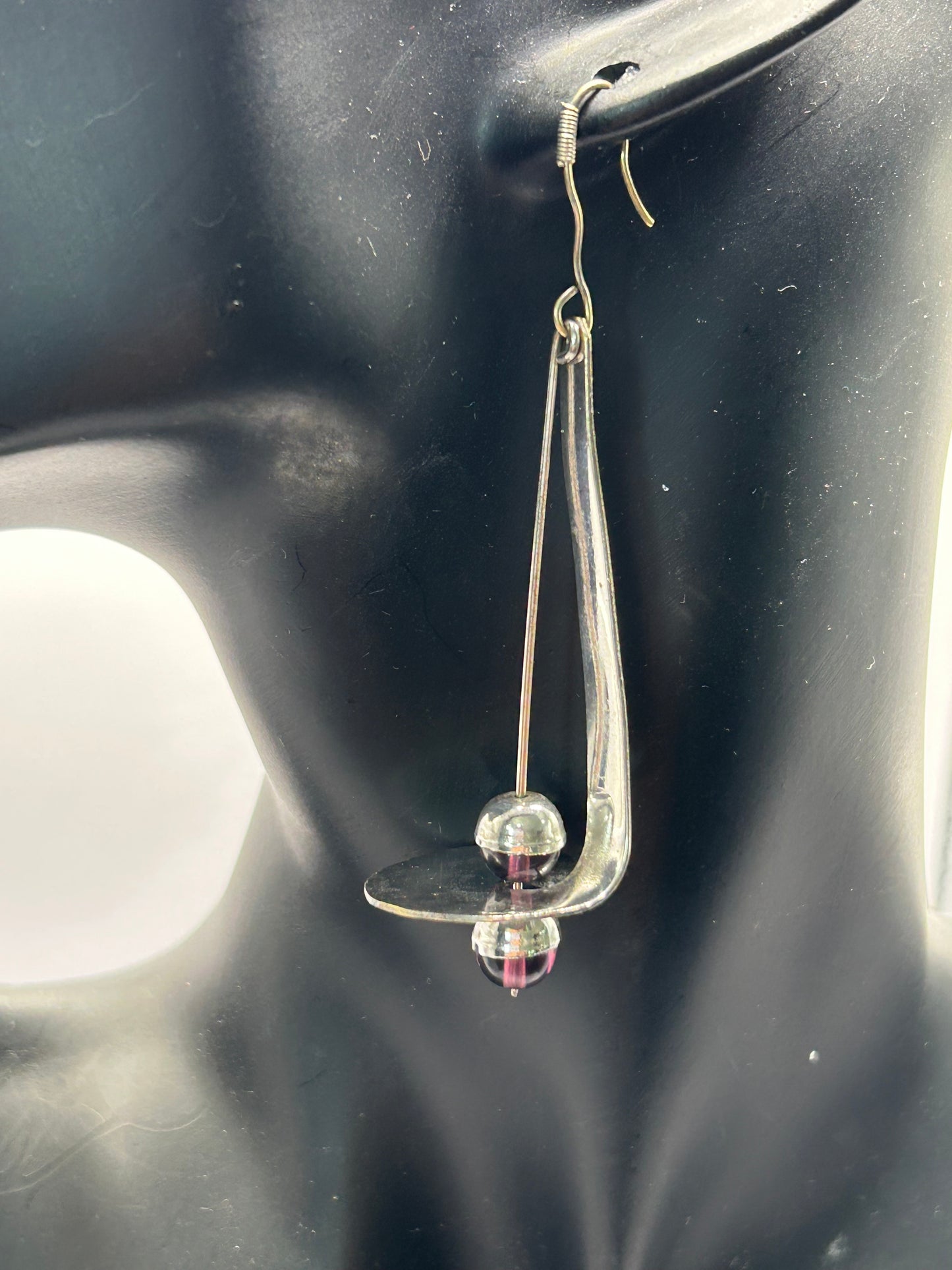 Vintage Sterling Silver Earrings with Purple Glass Beads