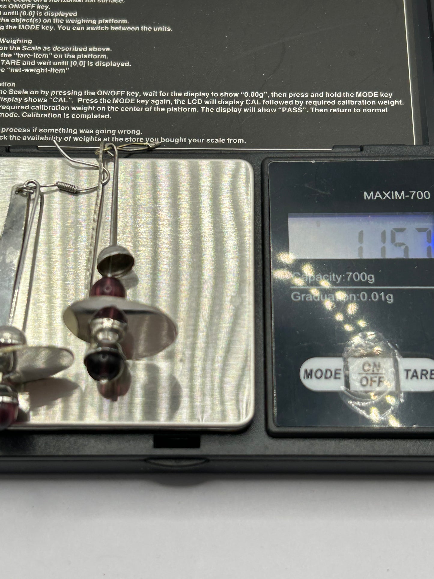 Vintage Sterling Silver Earrings with Purple Glass Beads