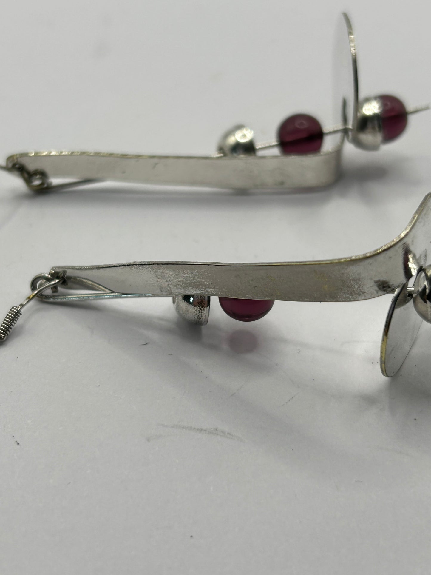 Vintage Sterling Silver Earrings with Purple Glass Beads