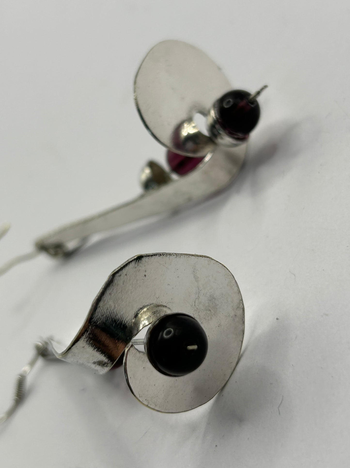 Vintage Sterling Silver Earrings with Purple Glass Beads