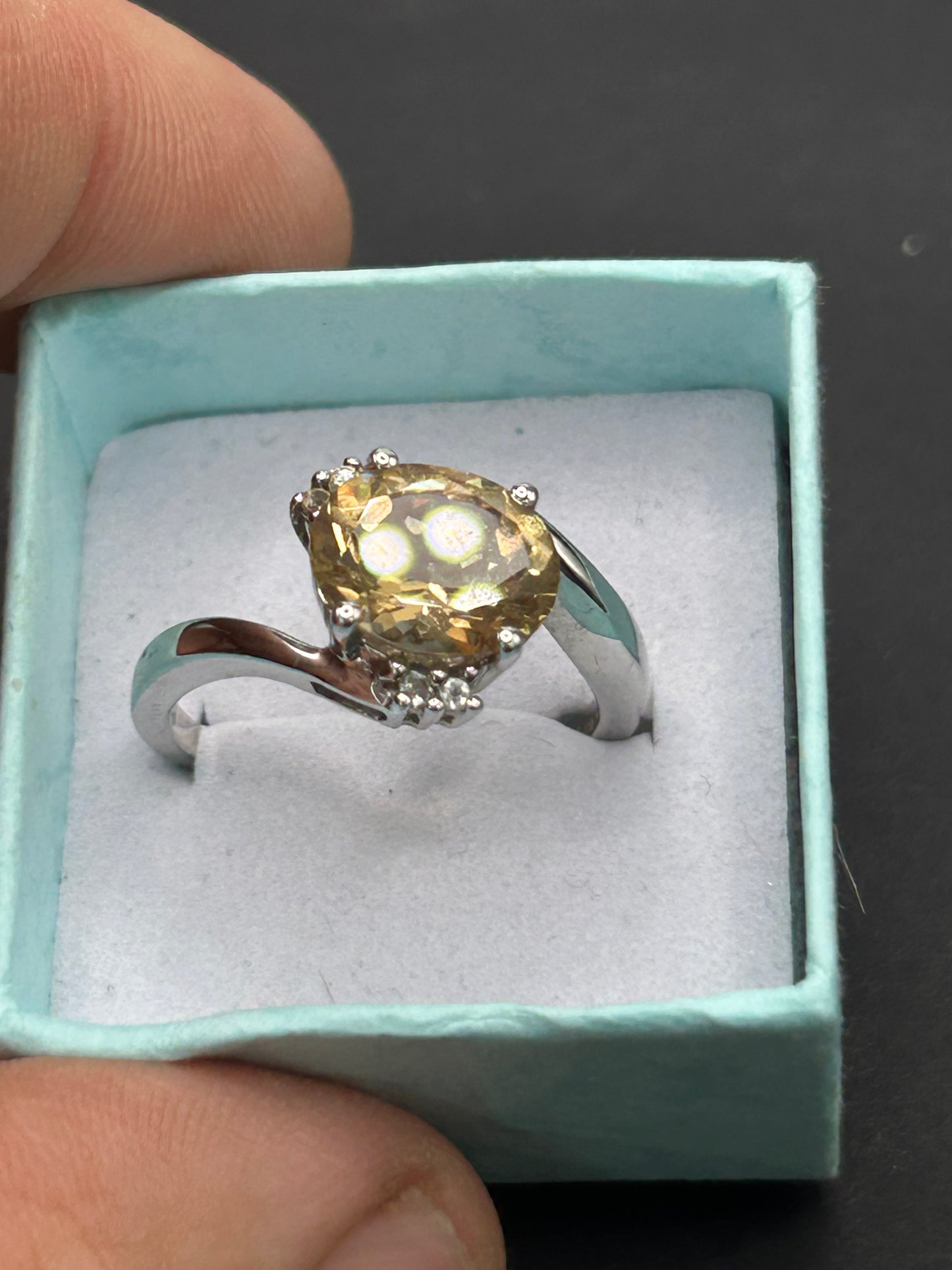 Vintage 925 Sterling Silver Champagne Quartz Statement Band Ring - Chunky & Bold